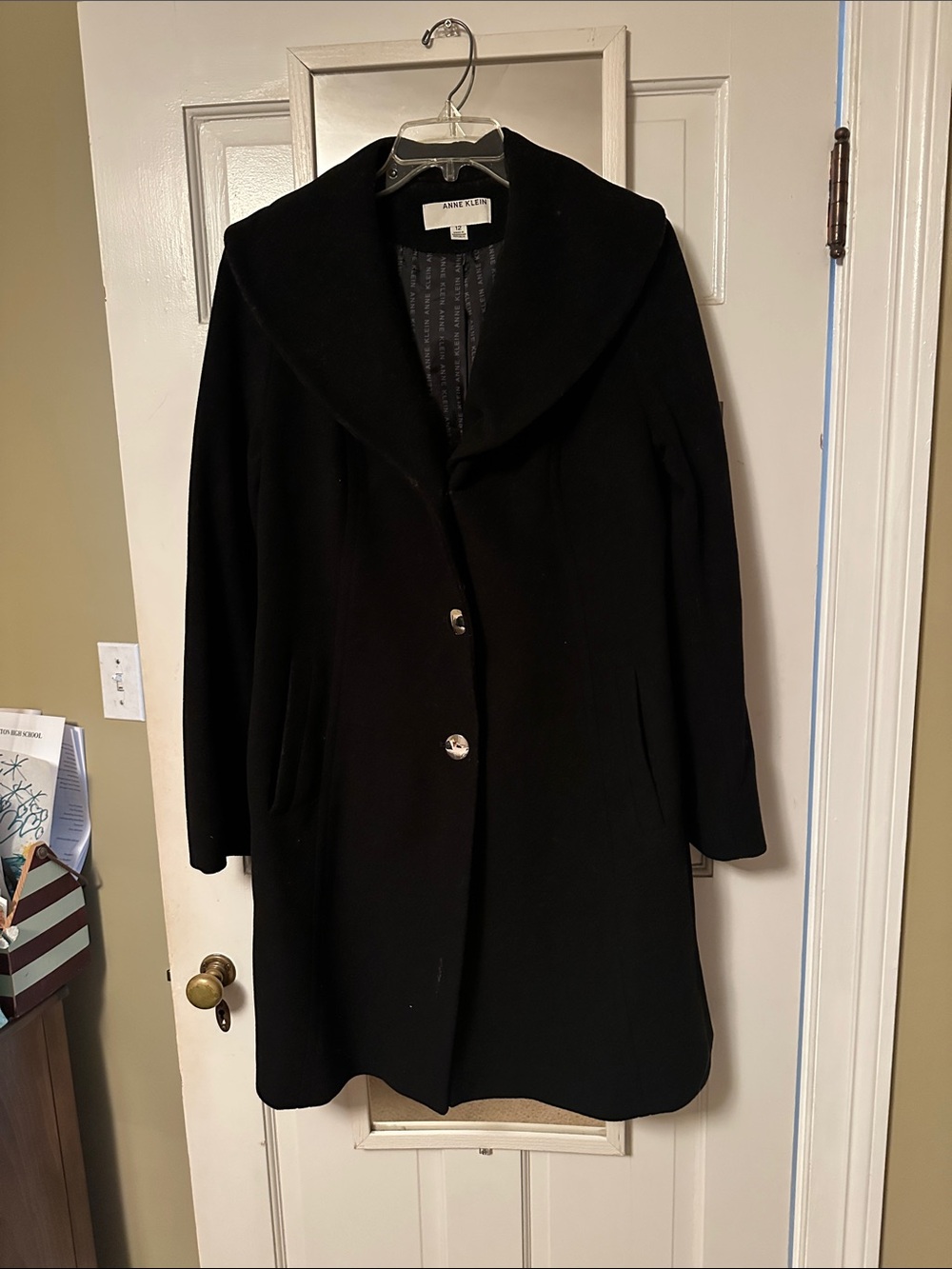 Anne Klein Black Shawl-Collar Wool Blend Coat